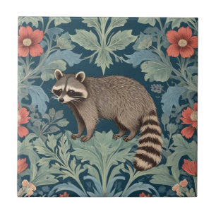 Raccoon William Morris Estilo à Esquerda Virado Fl