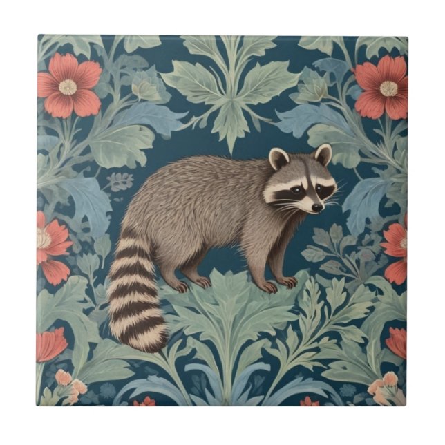 Raccoon William Morris estilo Right Facing Floral (Frente)
