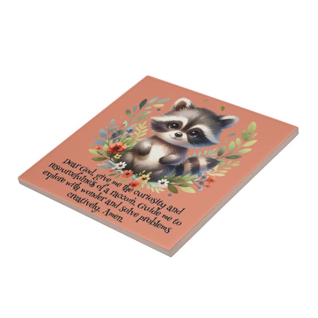 Raccoon Woodland Kids Christian Prayer a Rosa | (Lateral)