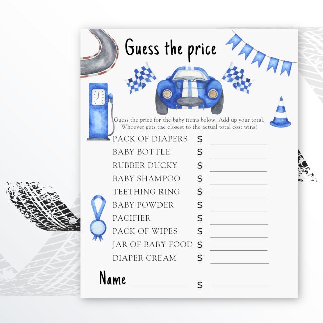 Race car chá de fraldas adivinha o preço! Jogo (Criador carregado)