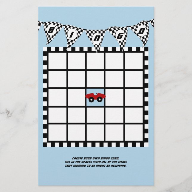 Race Car Chá de fraldas Bingo (Frente)