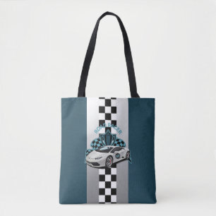 Race car verde, branco e preto na bolsa do tote