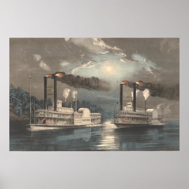 Race on the Mississippi - F Palmer Fine Art Poster (Frente)