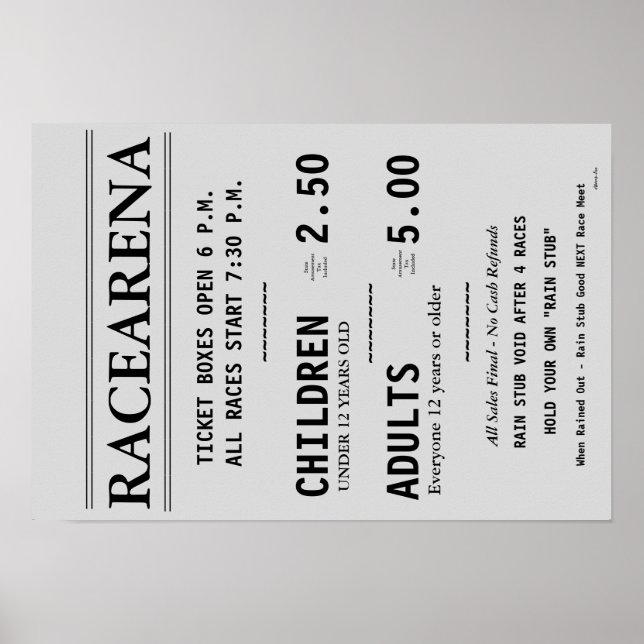 RACEARENA TICKET OFFICE BILL DANBURY FAIR POSTER 2 (Frente)