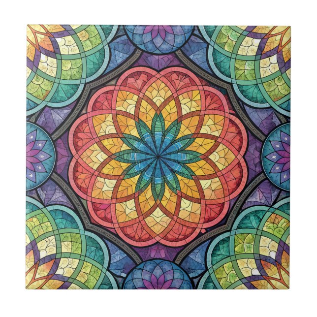 Radiant Rainbow Mandala Mosaic – Stained Glass (Frente)
