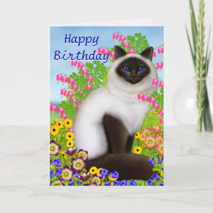 Ragdoll Cat no Cartão de Aniversário das Flores do