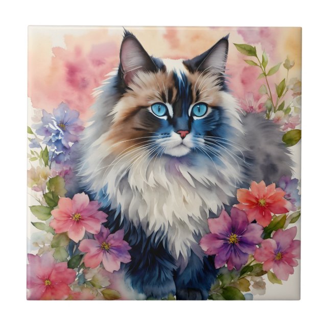 Ragdoll Cat Retrato Floral (Frente)