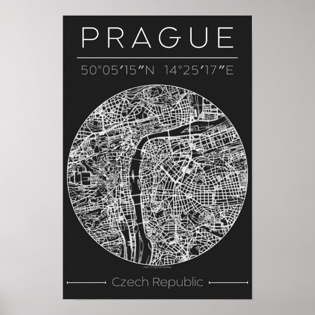 rague Charcoal City Map Poster – Minimal Wall Art (Frente)