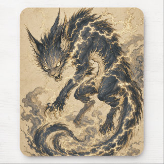Raiju Cauda Dourada Arte Japonesa Yokai Mousepad