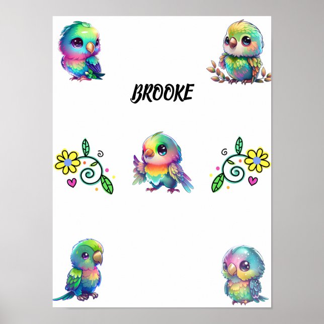 Rainbow Bird's & Flowers Personalized Poster (Frente)