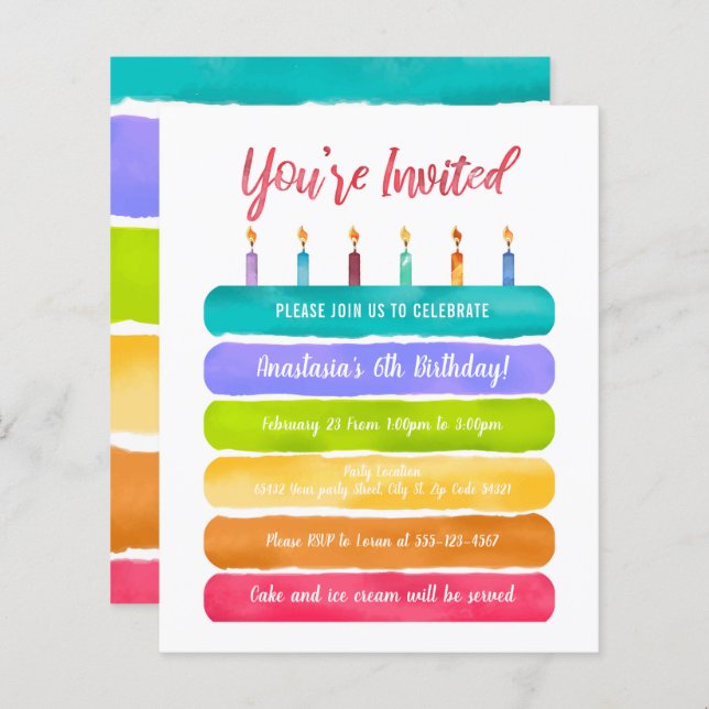 Rainbow Birthday Cake Party (Frente/Verso)