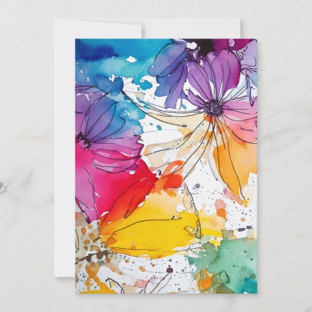 Rainbow Bloom Watercolor Convite Floral (Frente)