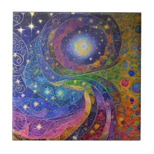 Rainbow Colorful Night Star Swirls Mosaico