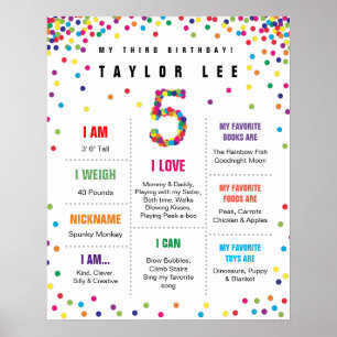 Rainbow Confetti 5 Birthday Poster