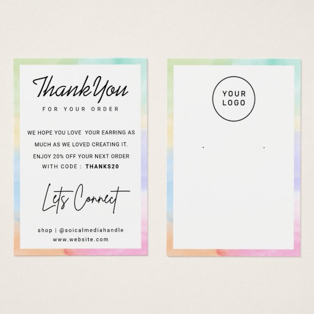 Rainbow Custom Logo Earring Display Thank You (Frente & Verso)