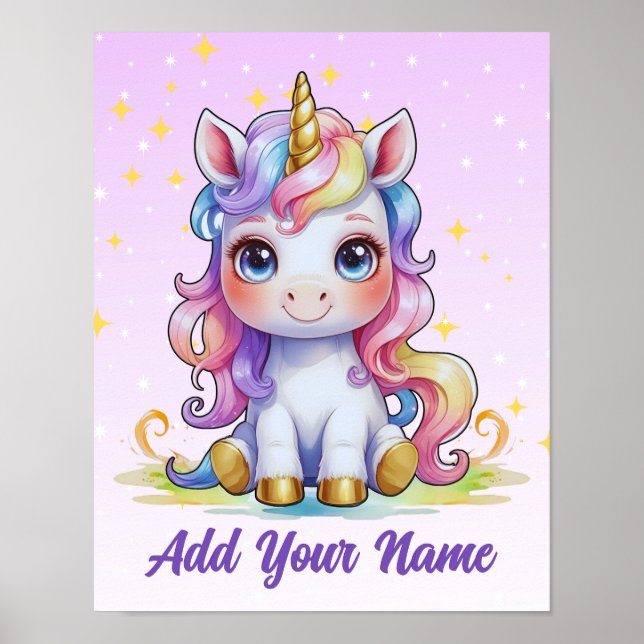Rainbow Dreams Unicorn - Name Art Impressão (Frente)