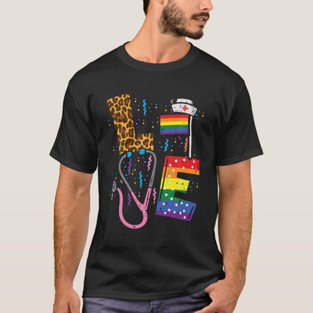 Rainbow Flag Love Nurs RN Scrub Top LGBT Prid (Frente)