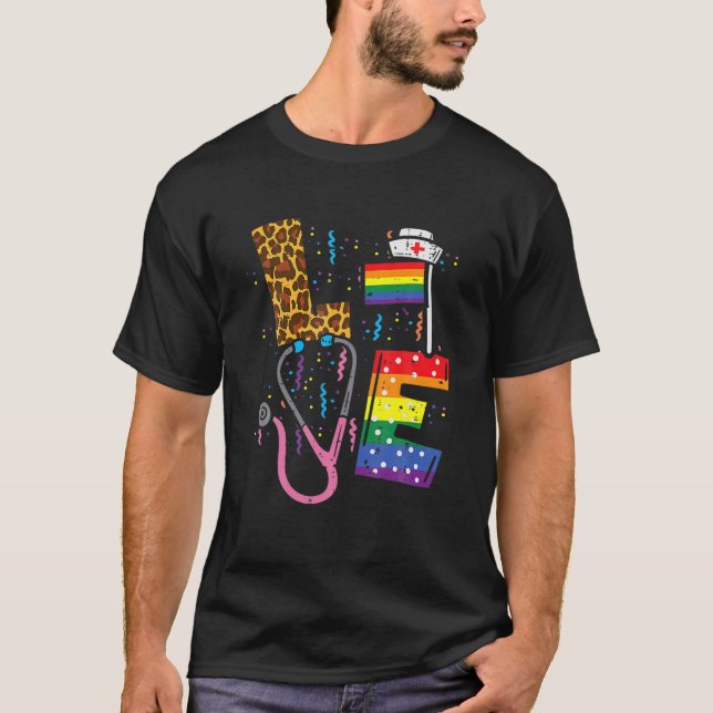 Rainbow Flag Love Nurs RN Scrub Top LGBT Pride Mo (Frente)
