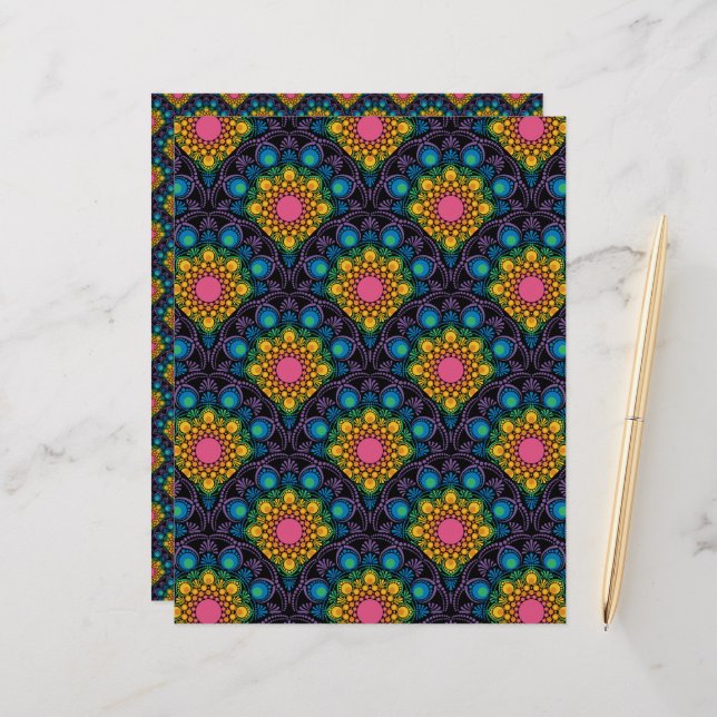 Rainbow Floral Fountain Mandala Art Scallop (Frente/Verso In Situ)