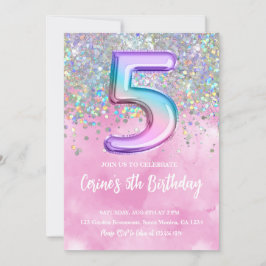 Rainbow Foil Girl 5 Convite de Aniversário