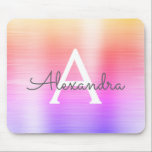 Rainbow Foil Monograma Name Mousepad<br><div class="desc">Dourado,  cor-de-rosa e púrpura Pastel do arco-íris esmagado,  esmagado,  nome Monograma,  Mousepad. Este Mousepad pode ser personalizado para incluir seu primeiro nome.</div>