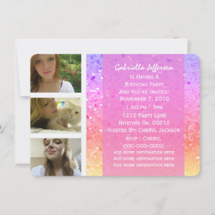 Rainbow Glitter: Convite de festas de fotos