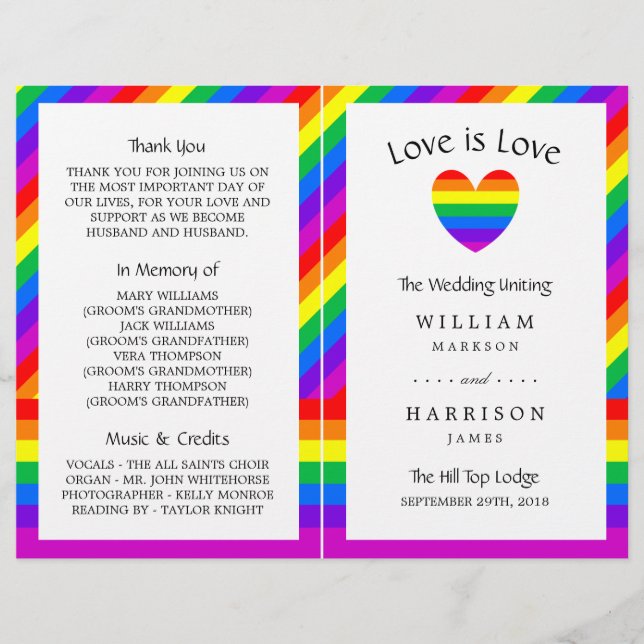 Rainbow Heart Love is Love Wedding Bi-vezes Progra (Frente)