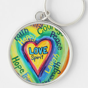 Rainbow Heart Spirit Words Chaveiro