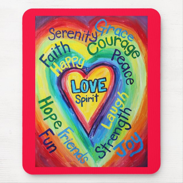 Rainbow Heart Spirit Words Mousepad (Frente)