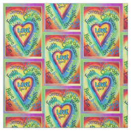 Rainbow Heart Spirit Words Tecido Art Material