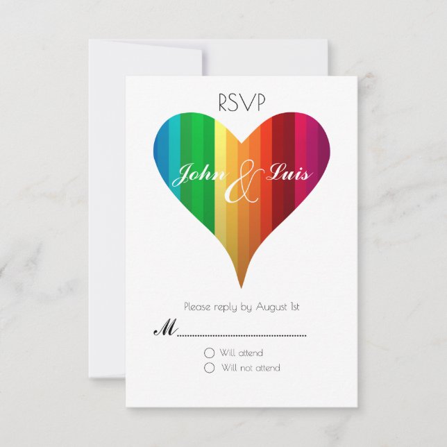 Rainbow Heart Wedding RSVP (Frente)