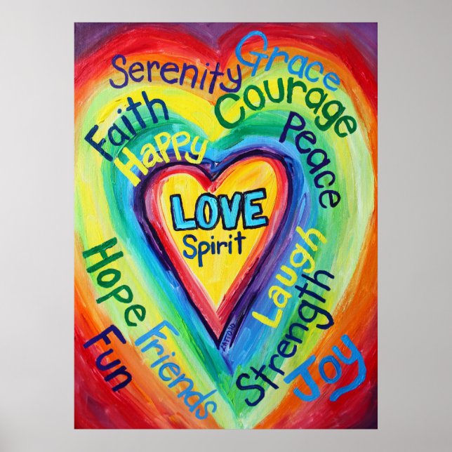 Rainbow Heart Words Art Poster (Frente)