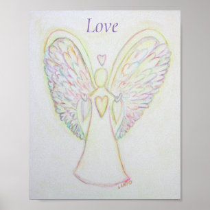 Rainbow Hearts Angel Love Art Poster