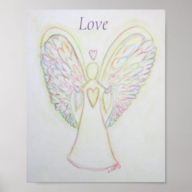 Rainbow Hearts Angel Love Art Poster (Frente)