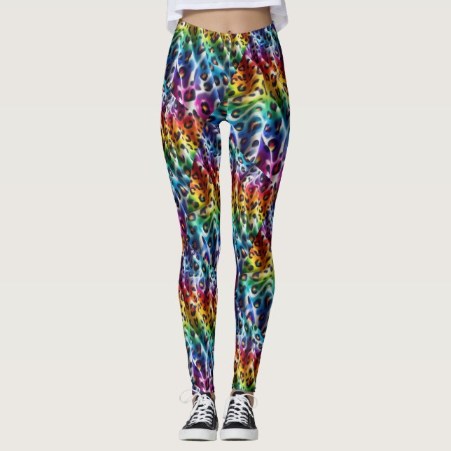 Rainbow Leopard Print Leggings | Bold Colorful (Frente)