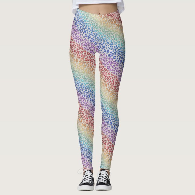 Rainbow Leopard Print Leggings | Bold Colorful (Frente)