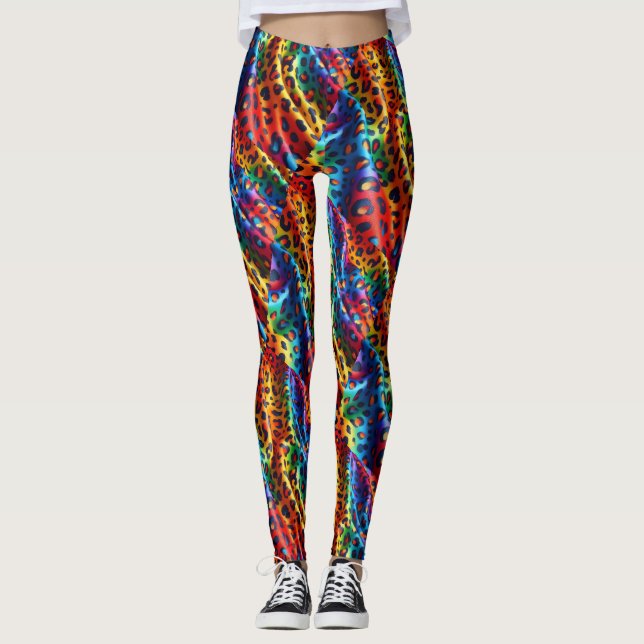 Rainbow Leopard Print Leggings | Bold Colorful (Frente)