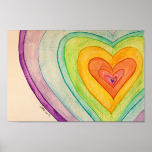 Rainbow Love Corações pintura Poster Impressões