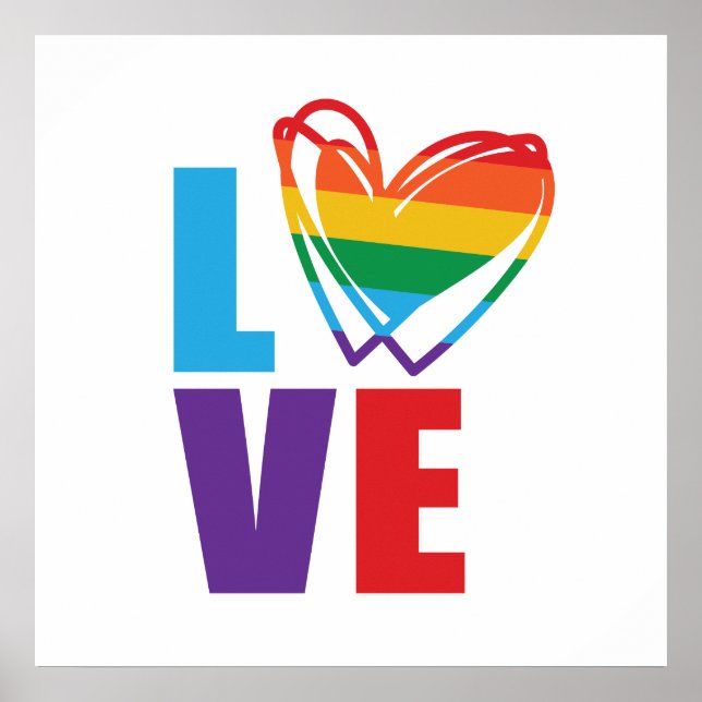 Rainbow Love Heart Square Poster (Frente)