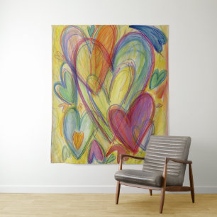 Rainbow Love Hearts Art Tapeçaria Muro