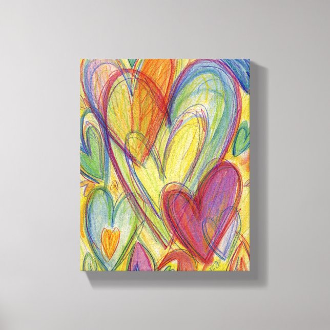 Rainbow Love Hearts Painting Canvas (Frente)
