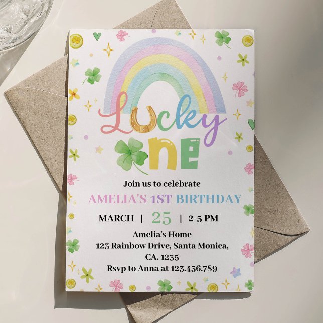 Rainbow Lucky One First Birday Convite (Criador carregado)