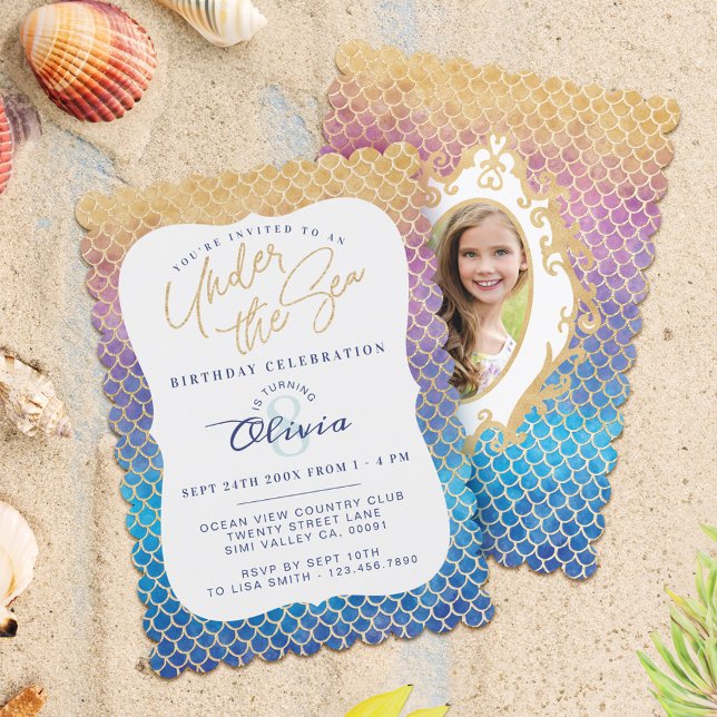 Rainbow Mermaid Scales Foto Convite de Aniversário (Rainbow Mermaid Scales Photo Birthday Invitation)