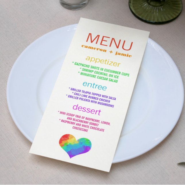 Rainbow Paint Heart Lésbica Gay Weding Menu (Criador carregado)