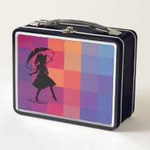 Rainbow Pixel Silhoule Girl Metal Lunchbox