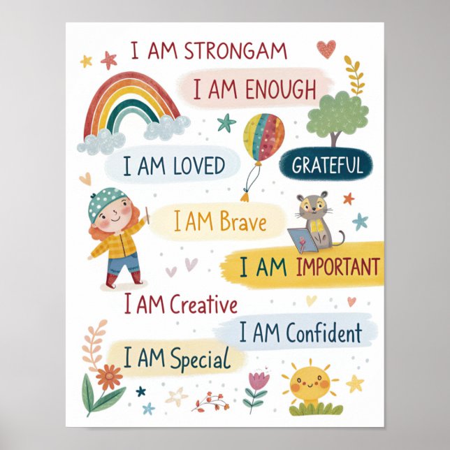 Rainbow Positive Affirmations Poster for Kids (Frente)