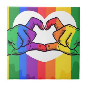 Rainbow Pride Mãos Azulejo Cerâmico Cardíaco LGB