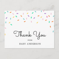 Rainbow Sprinkles Baby Obrigado Cartão Postal
