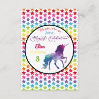 Rainbow Stars Unicorn - Convite de Aniversário 3x5