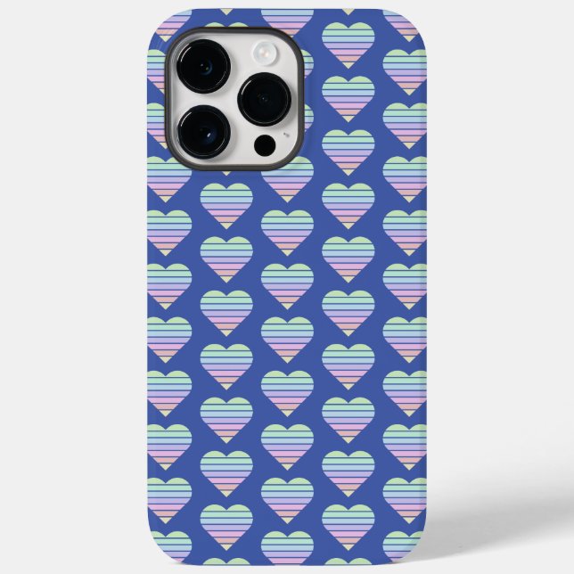 Rainbow Striped Heart Pattern Pastel Blue (Verso)